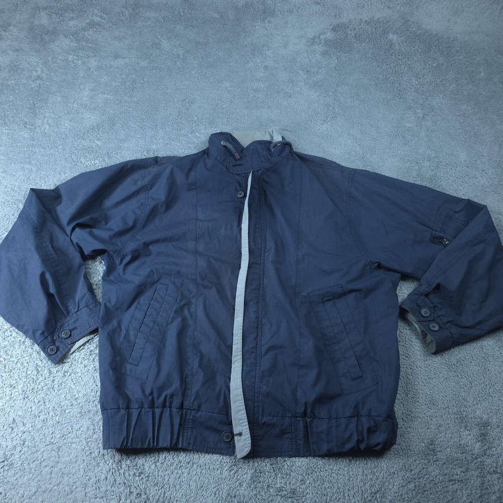 Vintage London Fog Jacket Mens Large Long Blue Bomber Windbreaker Harrington 90s